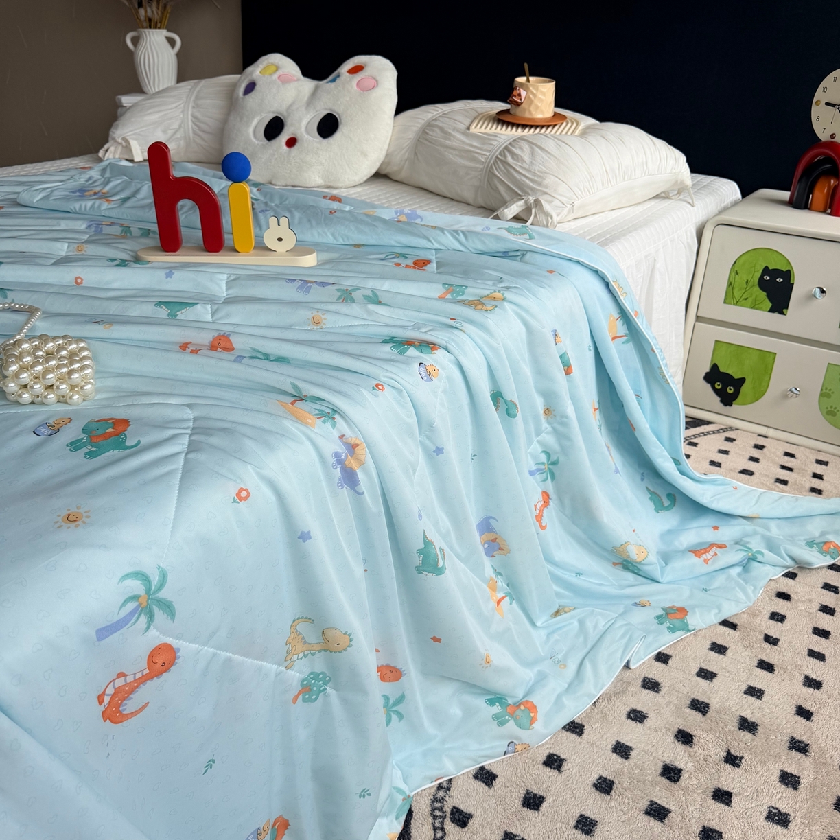 91家纺网 家纺一手货源 找家纺 莱豫家纺 2026春夏新款A类凉感小冰皮夏凉被夏被空调被 小恐龙