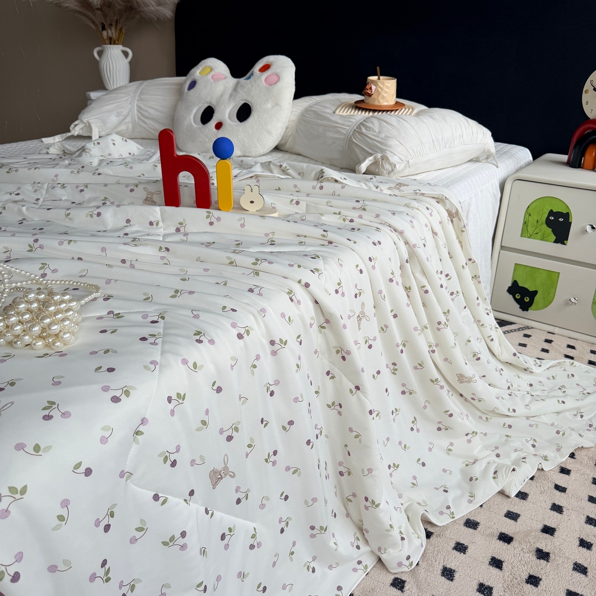 91家纺网 家纺一手货源 找家纺 莱豫家纺 2026春夏新款A类凉感小冰皮夏凉被夏被空调被 小樱桃