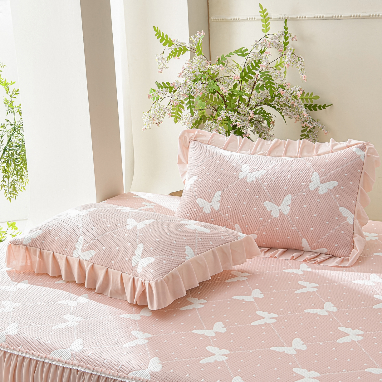 91家纺网 家纺一手货源 找家纺 （总）绘萱家居 2026春夏新款530克PE100%提花冰凉豆豆床裙款凉席席子空调软席