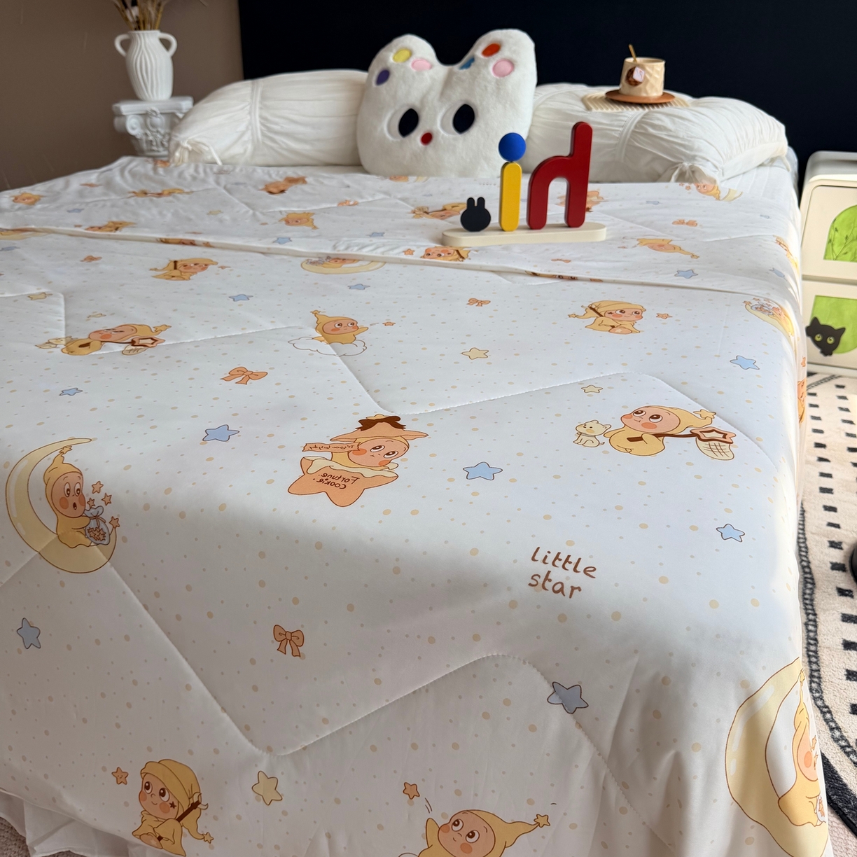 91家纺网 家纺一手货源 找家纺 莱豫家纺 2026春夏新款A类凉感小冰皮夏凉被夏被空调被 星星宝贝米