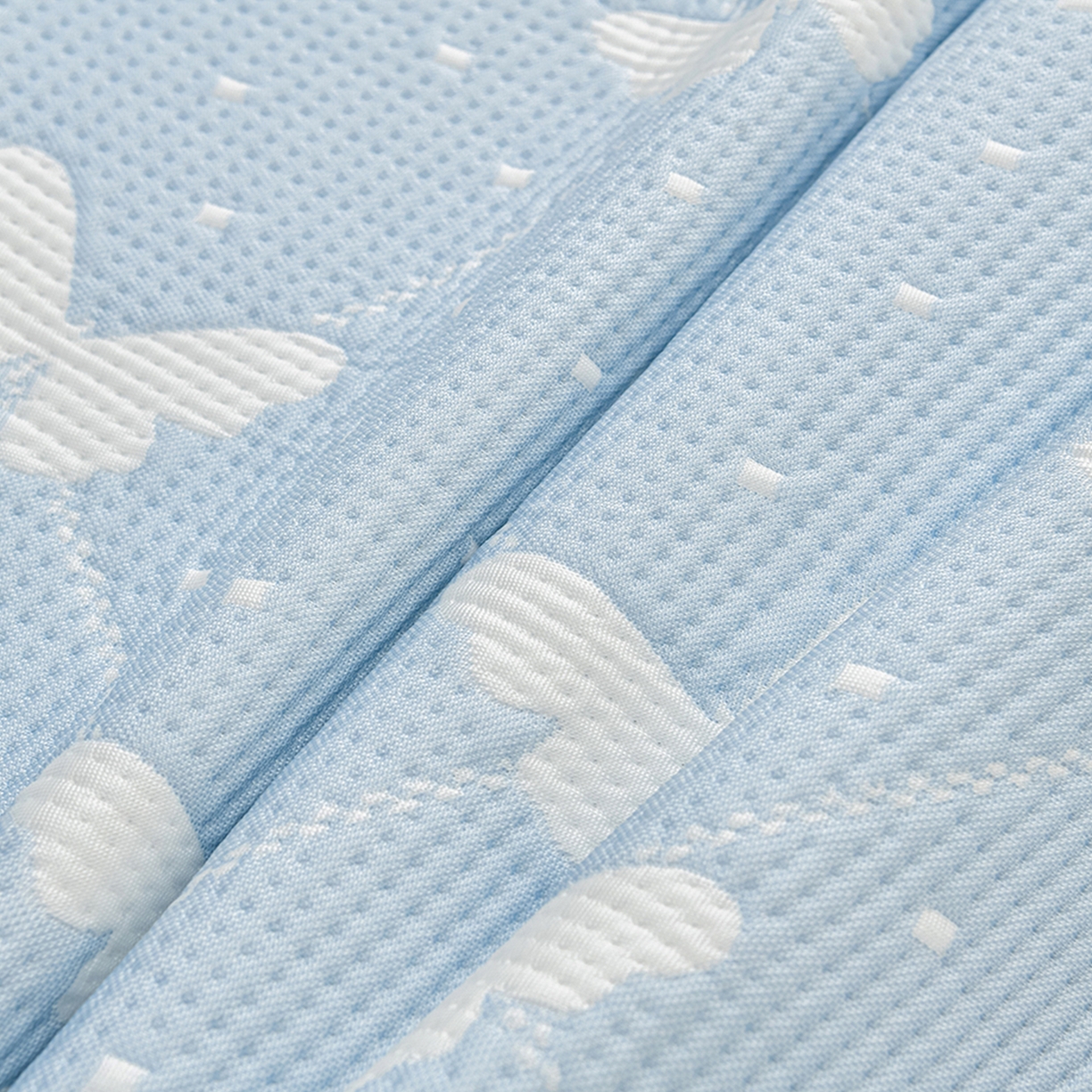 91家纺网 家纺一手货源 找家纺 绘萱家居 2026春夏新款530克PE100%提花冰凉豆豆床裙款凉席席子空调软席 蝶儿轻舞-蓝