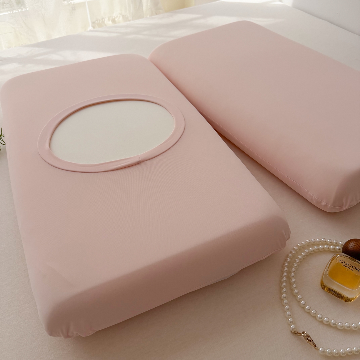 91家纺网 家纺一手货源 找家纺 百寐 2026新款夏季凉感冰皮星球深睡pro枕芯42*70保护套锦氨枕套纯色奶油色 冰皮枕套-公主粉