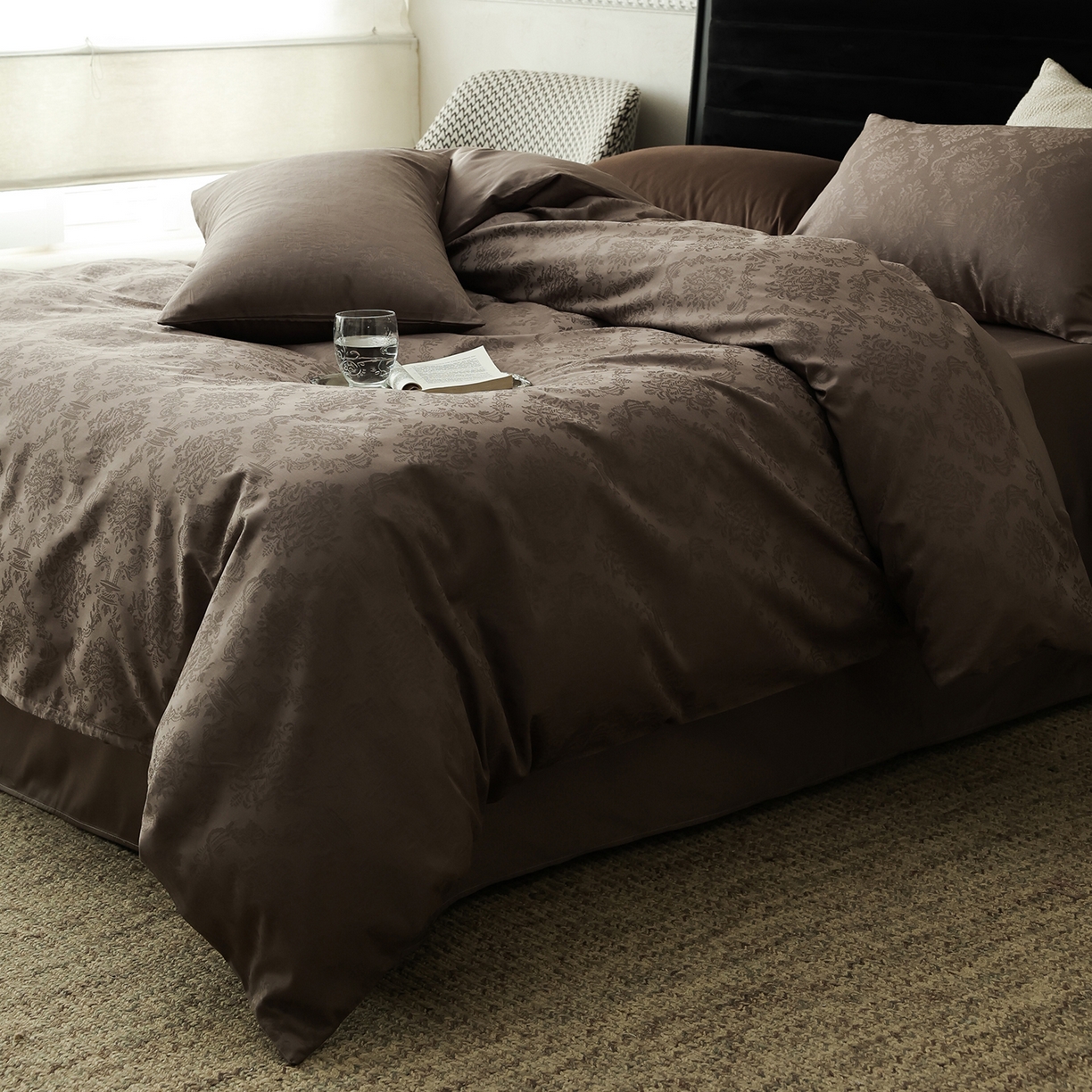 91家纺网 家纺一手货源 找家纺 （总）ONE TWO ONE 121 2026新款50支长绒棉提花四件套系列-微风知韵-轻咖