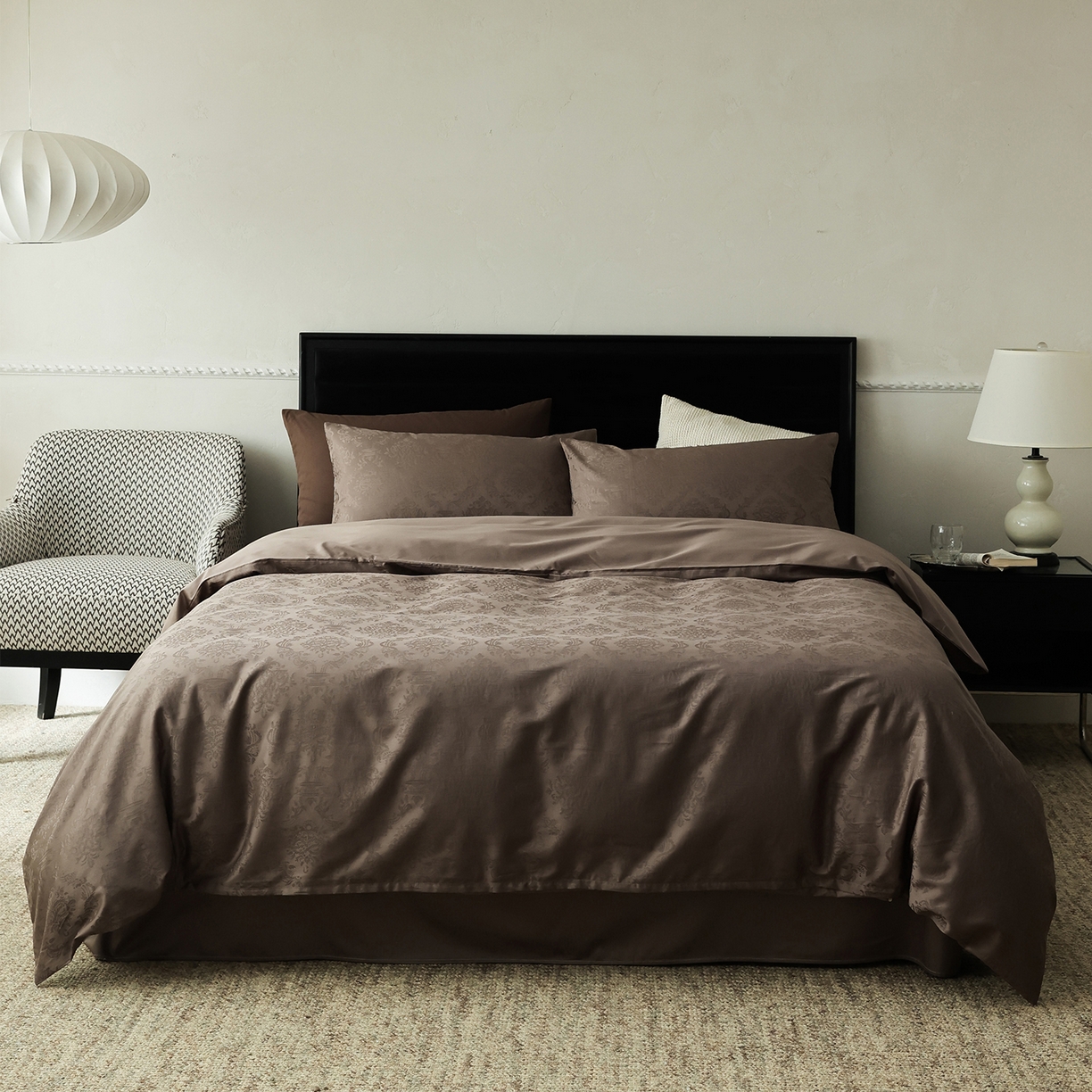 91家纺网 家纺一手货源 找家纺 （总）ONE TWO ONE 121 2026新款50支长绒棉提花四件套系列-微风知韵-轻咖