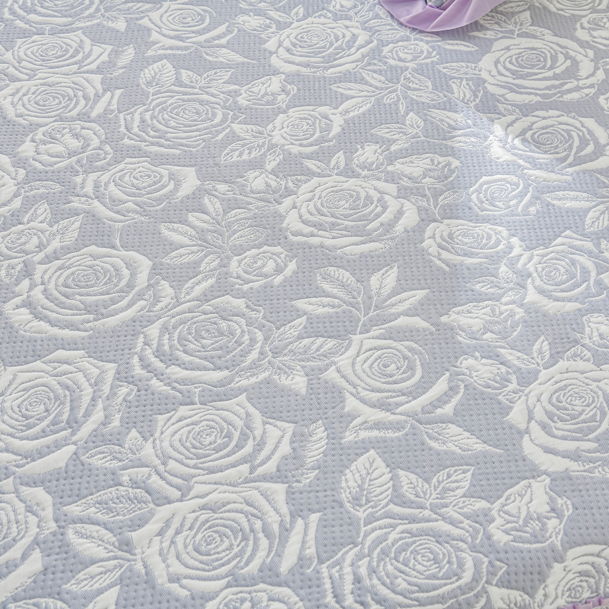 91家纺网 家纺一手货源 找家纺 绘萱家居 2026春夏新款530克PE100%提花冰凉豆豆床裙款凉席席子空调软席 玫瑰花香-紫