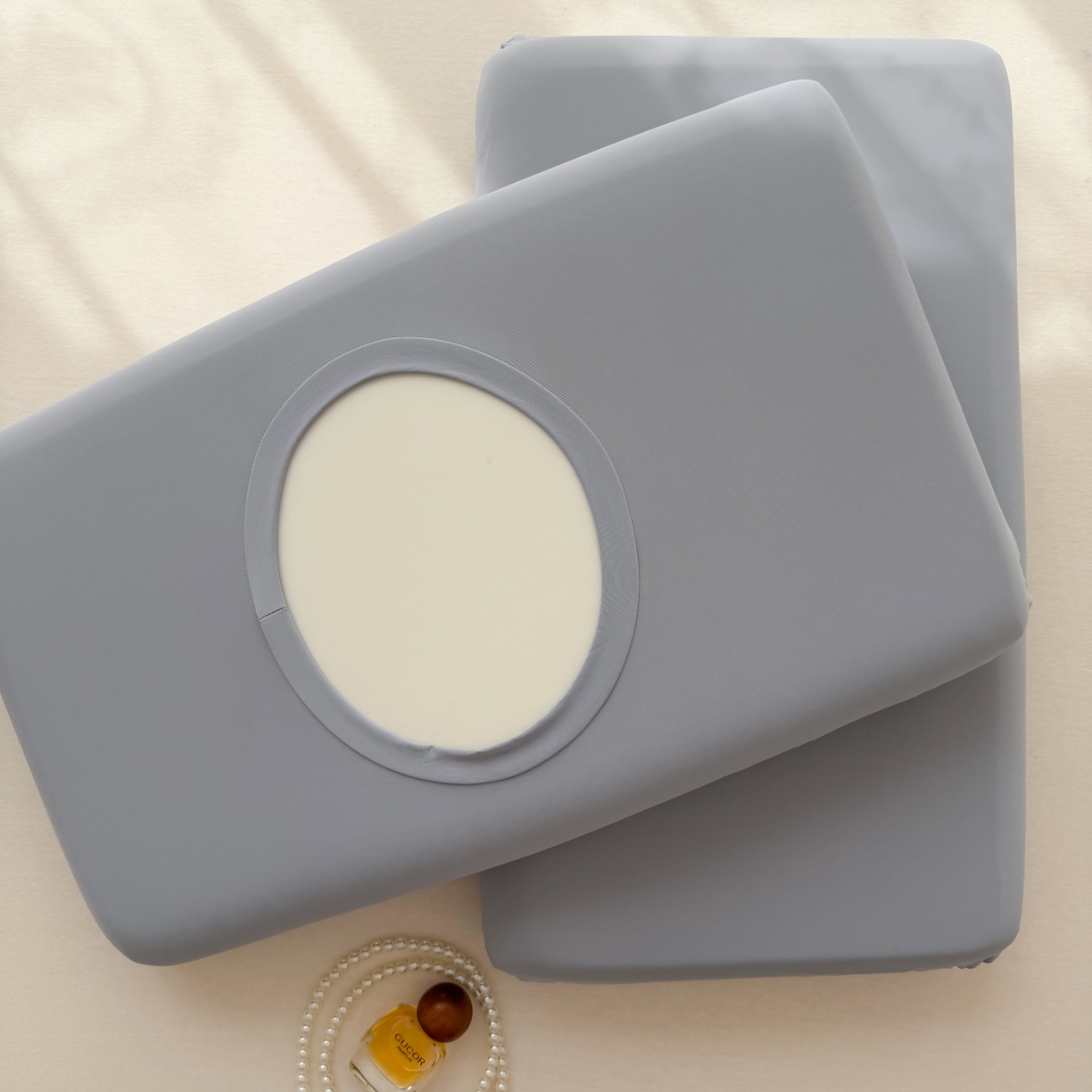 91家纺网 家纺一手货源 找家纺 百寐 2026新款夏季凉感冰皮星球深睡pro枕芯42*70保护套锦氨枕套纯色奶油色 冰皮枕套-松烟灰