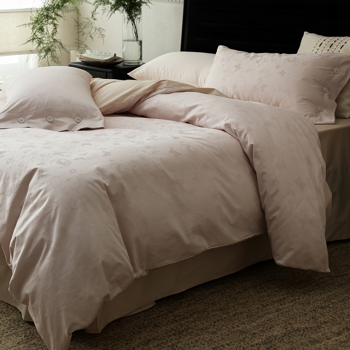 91家纺网 家纺一手货源 找家纺 ONE TWO ONE 121 【控价商品】【提供买家秀】2026新款100s长绒棉提花款四件套全棉床上用品结婚四件套 蝴蝶千颂