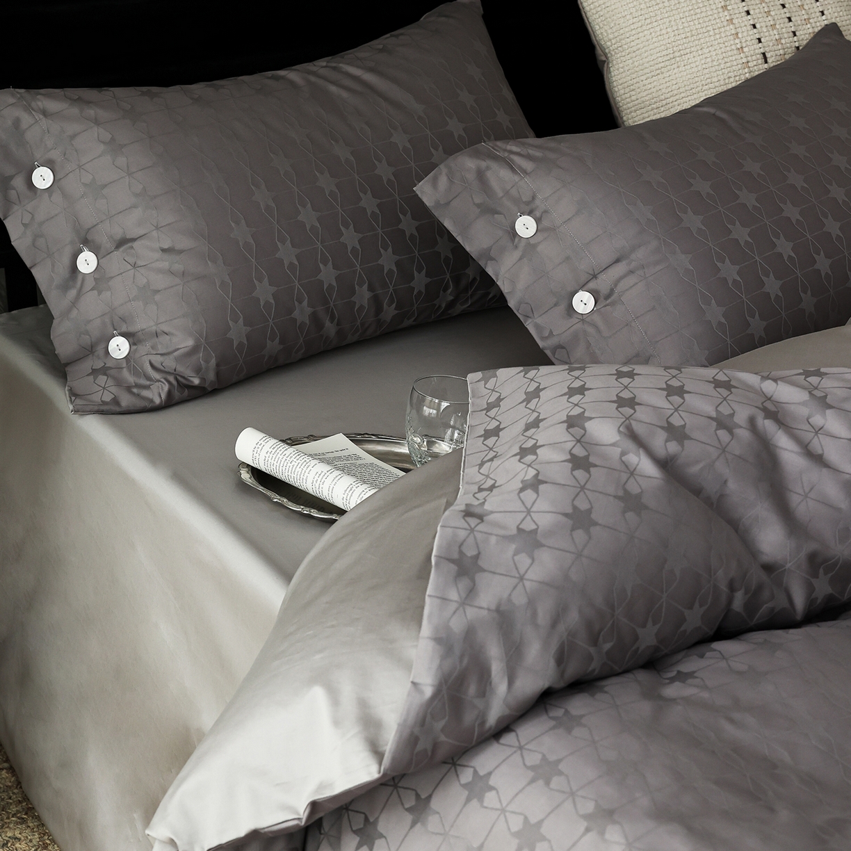 91家纺网 家纺一手货源 找家纺 ONE TWO ONE 121 【控价商品】【提供买家秀】2026新款100s长绒棉提花款四件套全棉床上用品结婚四件套 晞光星愿