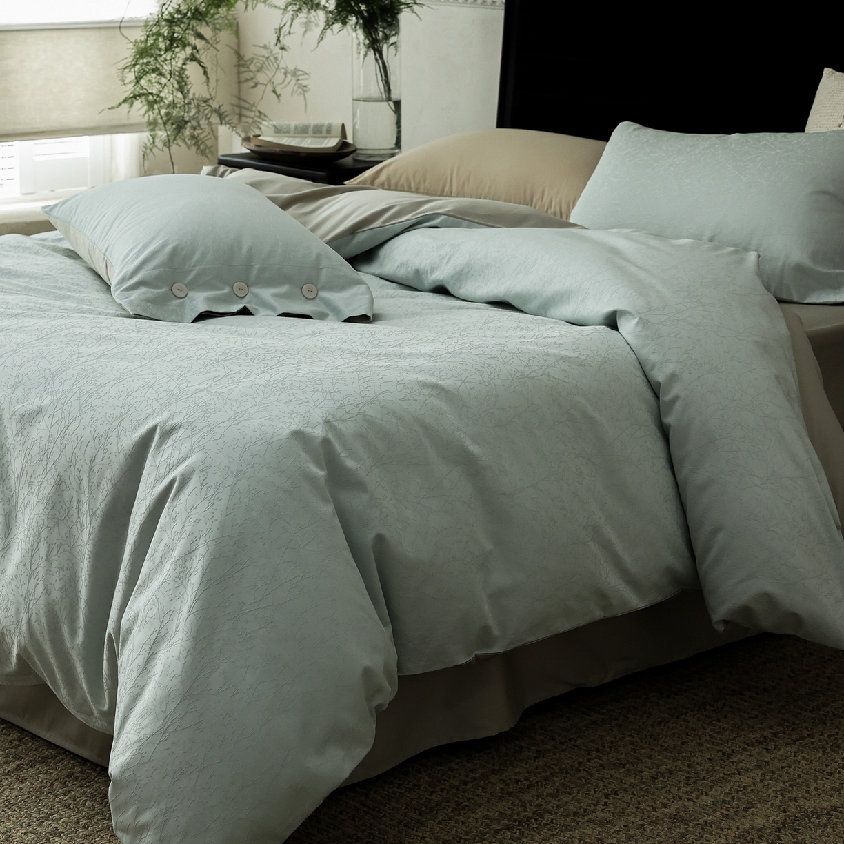 91家纺网 家纺一手货源 找家纺 ONE TWO ONE 121 【控价商品】【提供买家秀】2026新款100s长绒棉提花款四件套全棉床上用品结婚四件套 时光清浅