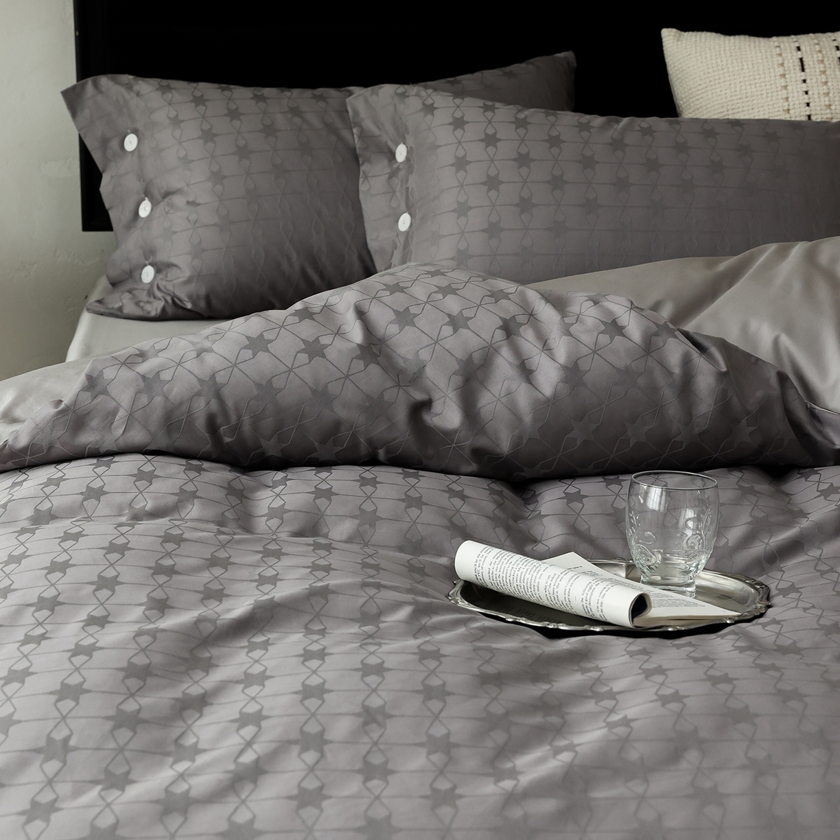 91家纺网 家纺一手货源 找家纺 ONE TWO ONE 121 【控价商品】【提供买家秀】2026新款100s长绒棉提花款四件套全棉床上用品结婚四件套 晞光星愿