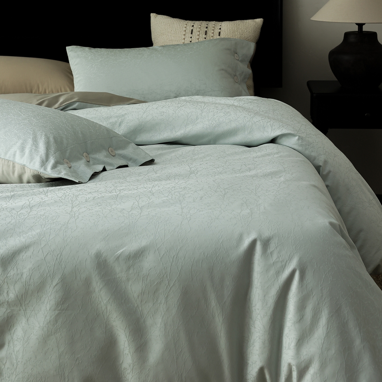 91家纺网 家纺一手货源 找家纺 ONE TWO ONE 121 【控价商品】【提供买家秀】2026新款100s长绒棉提花款四件套全棉床上用品结婚四件套 时光清浅