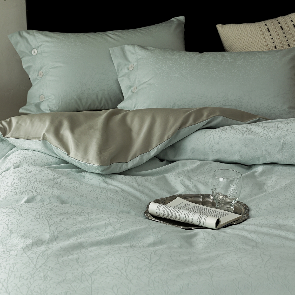 91家纺网 家纺一手货源 找家纺 ONE TWO ONE 121 【控价商品】【提供买家秀】2026新款100s长绒棉提花款四件套全棉床上用品结婚四件套 时光清浅