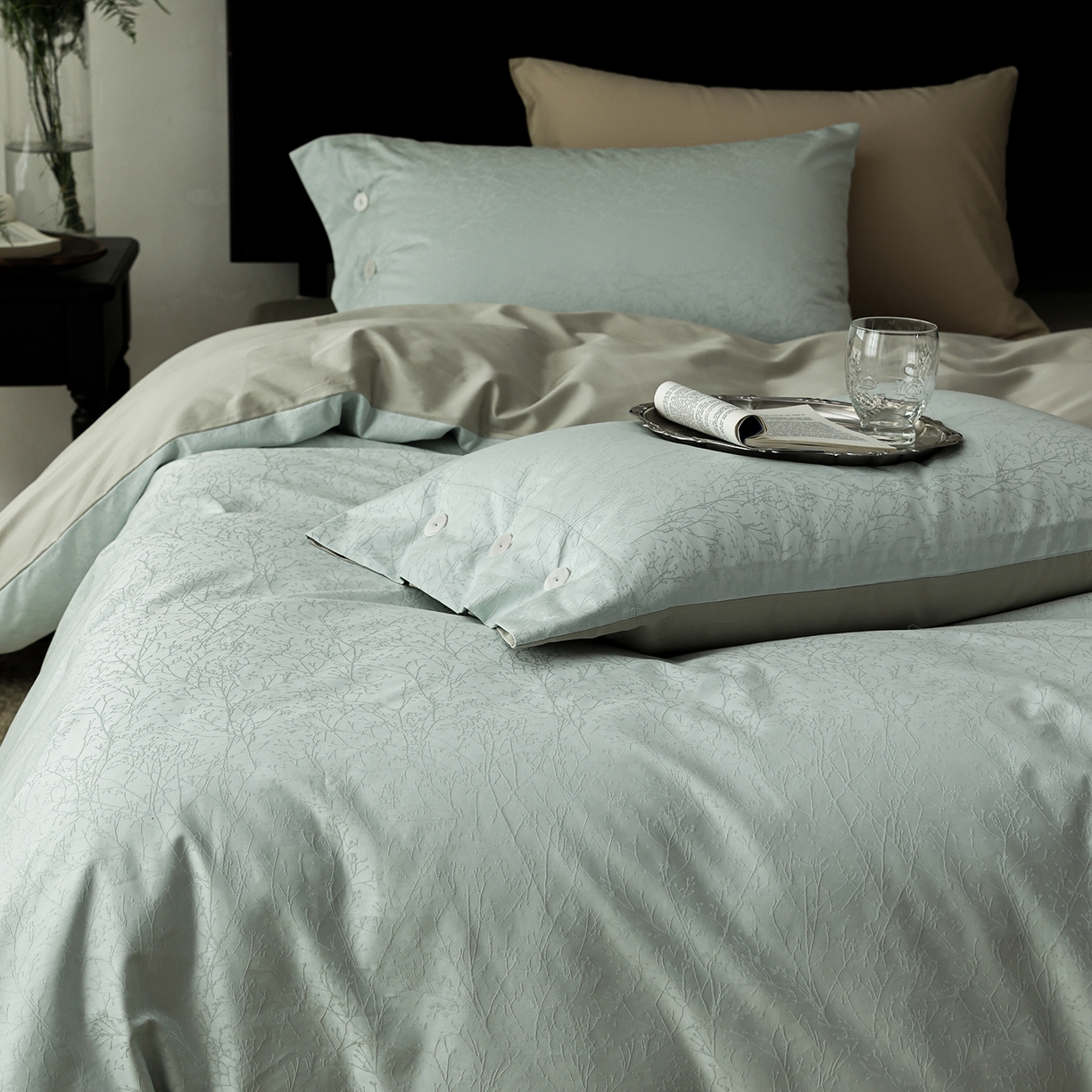 91家纺网 家纺一手货源 找家纺 ONE TWO ONE 121 【控价商品】【提供买家秀】2026新款100s长绒棉提花款四件套全棉床上用品结婚四件套 时光清浅