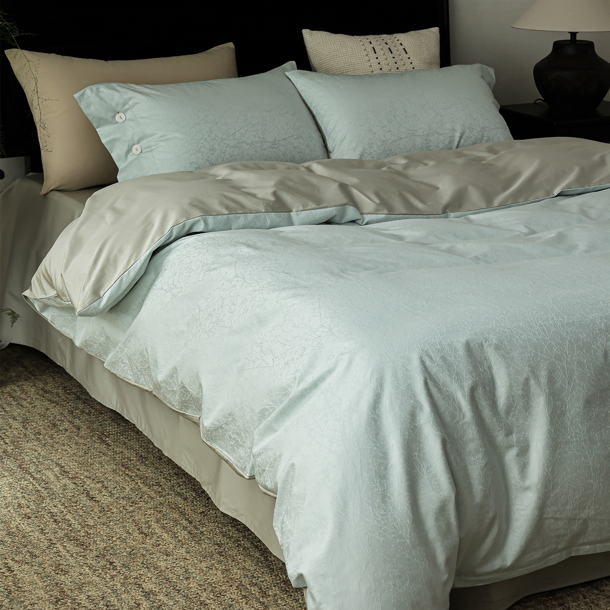 91家纺网 家纺一手货源 找家纺 ONE TWO ONE 121 【控价商品】【提供买家秀】2026新款100s长绒棉提花款四件套全棉床上用品结婚四件套 时光清浅