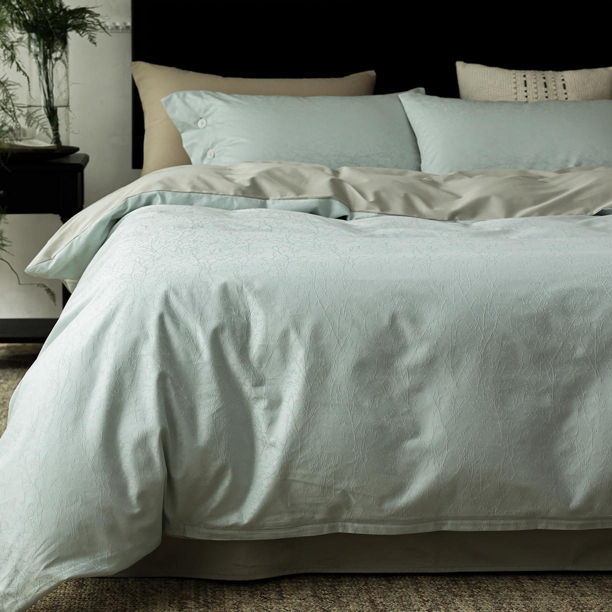 91家纺网 家纺一手货源 找家纺 ONE TWO ONE 121 【控价商品】【提供买家秀】2026新款100s长绒棉提花款四件套全棉床上用品结婚四件套 时光清浅