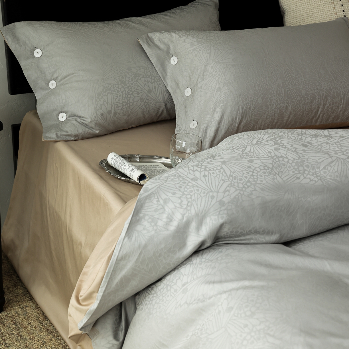 91家纺网 家纺一手货源 找家纺 ONE TWO ONE 121 【控价商品】【提供买家秀】2026新款100s长绒棉提花款四件套全棉床上用品结婚四件套 风之羽翼