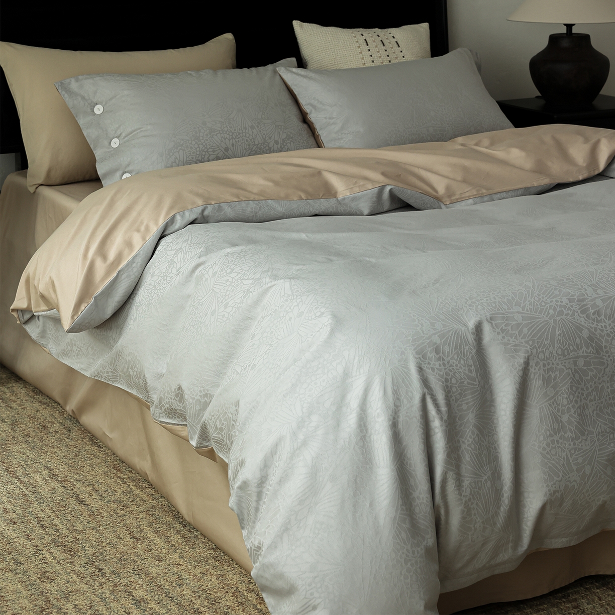 91家纺网 家纺一手货源 找家纺 ONE TWO ONE 121 【控价商品】【提供买家秀】2026新款100s长绒棉提花款四件套全棉床上用品结婚四件套 风之羽翼