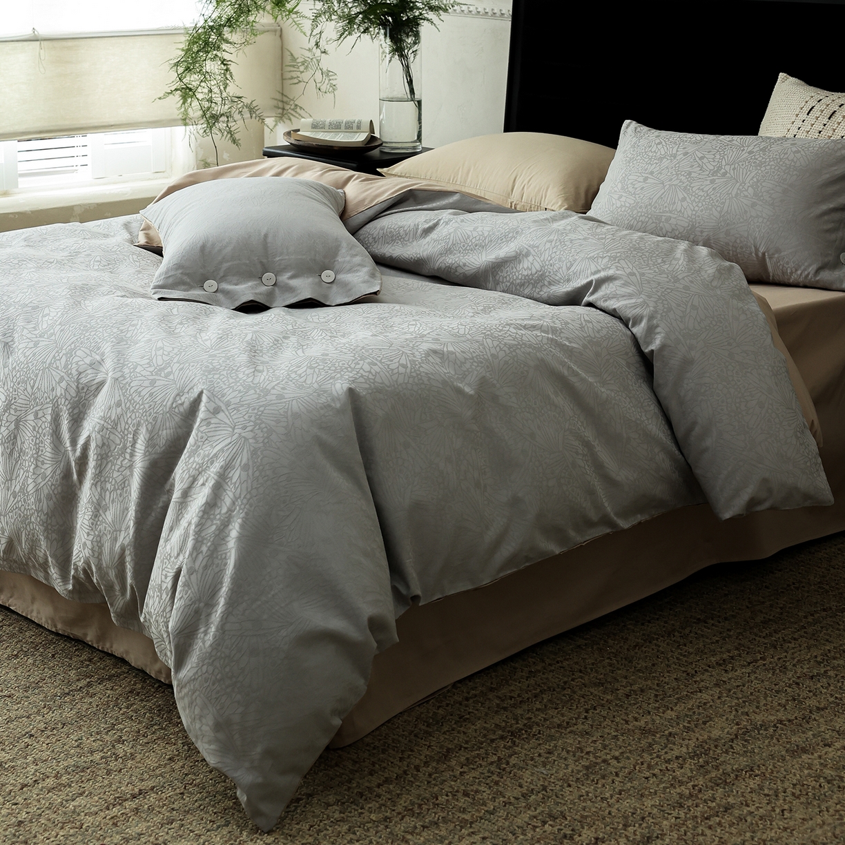 91家纺网 家纺一手货源 找家纺 ONE TWO ONE 121 【控价商品】【提供买家秀】2026新款100s长绒棉提花款四件套全棉床上用品结婚四件套 风之羽翼