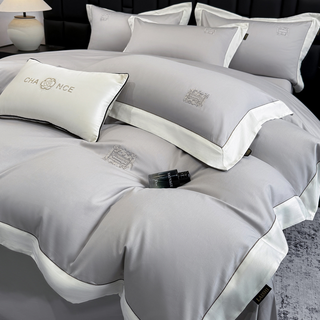 欣宜家纺 2026新款A类100支全棉纯棉50x50s埃及贡缎长绒棉刺绣绣花四件套-仙本娜（控价 券后标准不低于288元） 仙本娜 绅士灰