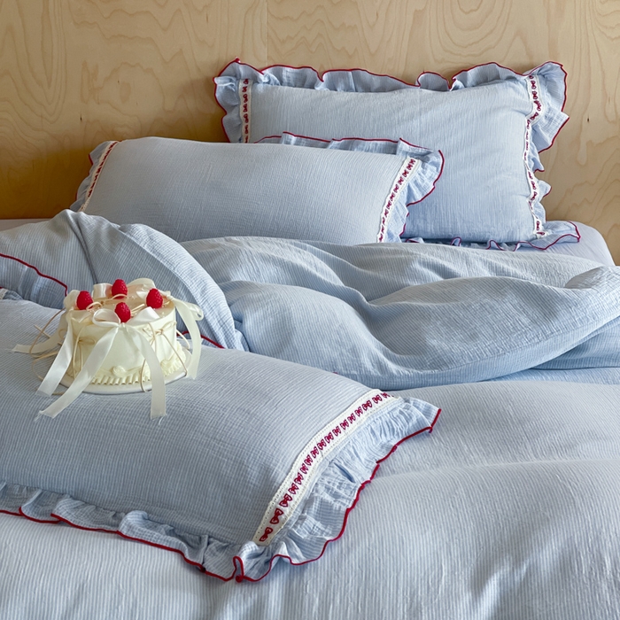 91家纺网 家纺一手货源 找家纺 （总）玛奇朵 2026新款韩式少女花边刺绣A类双层皱纱四件套