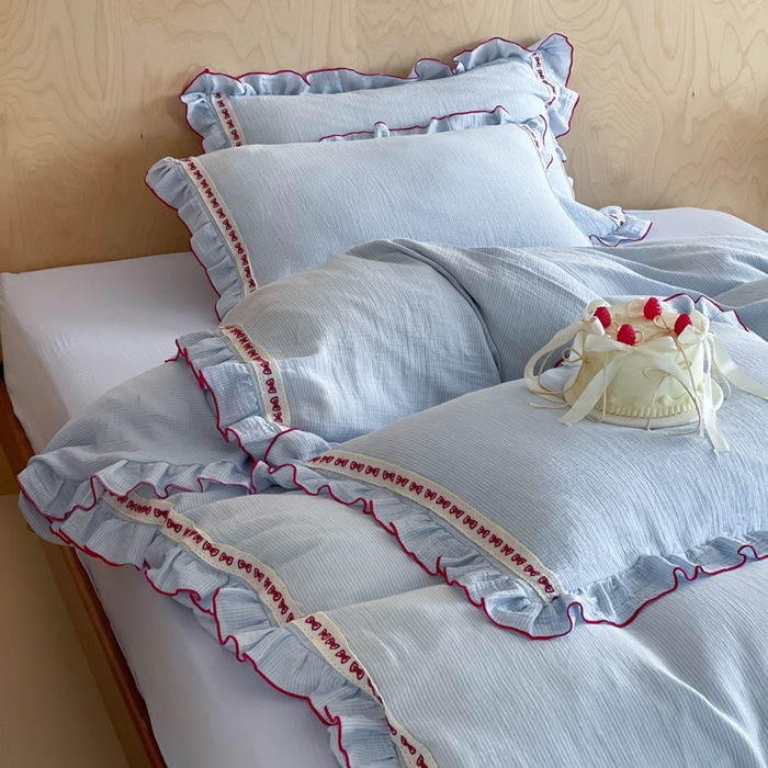 91家纺网 家纺一手货源 找家纺 （总）玛奇朵 2026新款韩式少女花边刺绣A类双层皱纱四件套