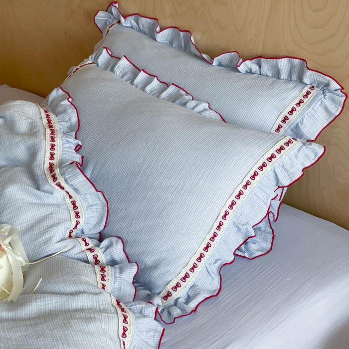 91家纺网 家纺一手货源 找家纺 （总）玛奇朵 2026新款韩式少女花边刺绣A类双层皱纱四件套