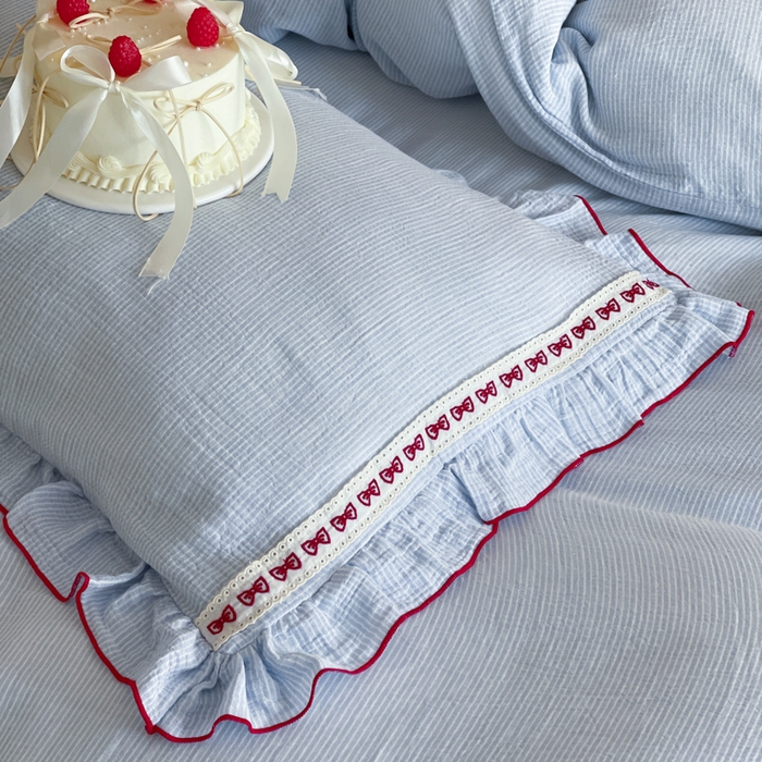 91家纺网 家纺一手货源 找家纺 （总）玛奇朵 2026新款韩式少女花边刺绣A类双层皱纱四件套