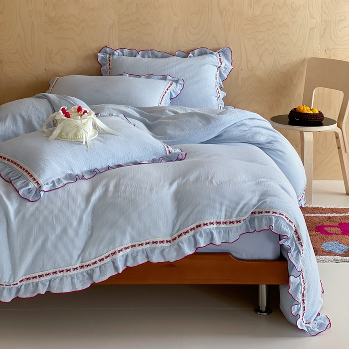 91家纺网 家纺一手货源 找家纺 （总）玛奇朵 2026新款韩式少女花边刺绣A类双层皱纱四件套