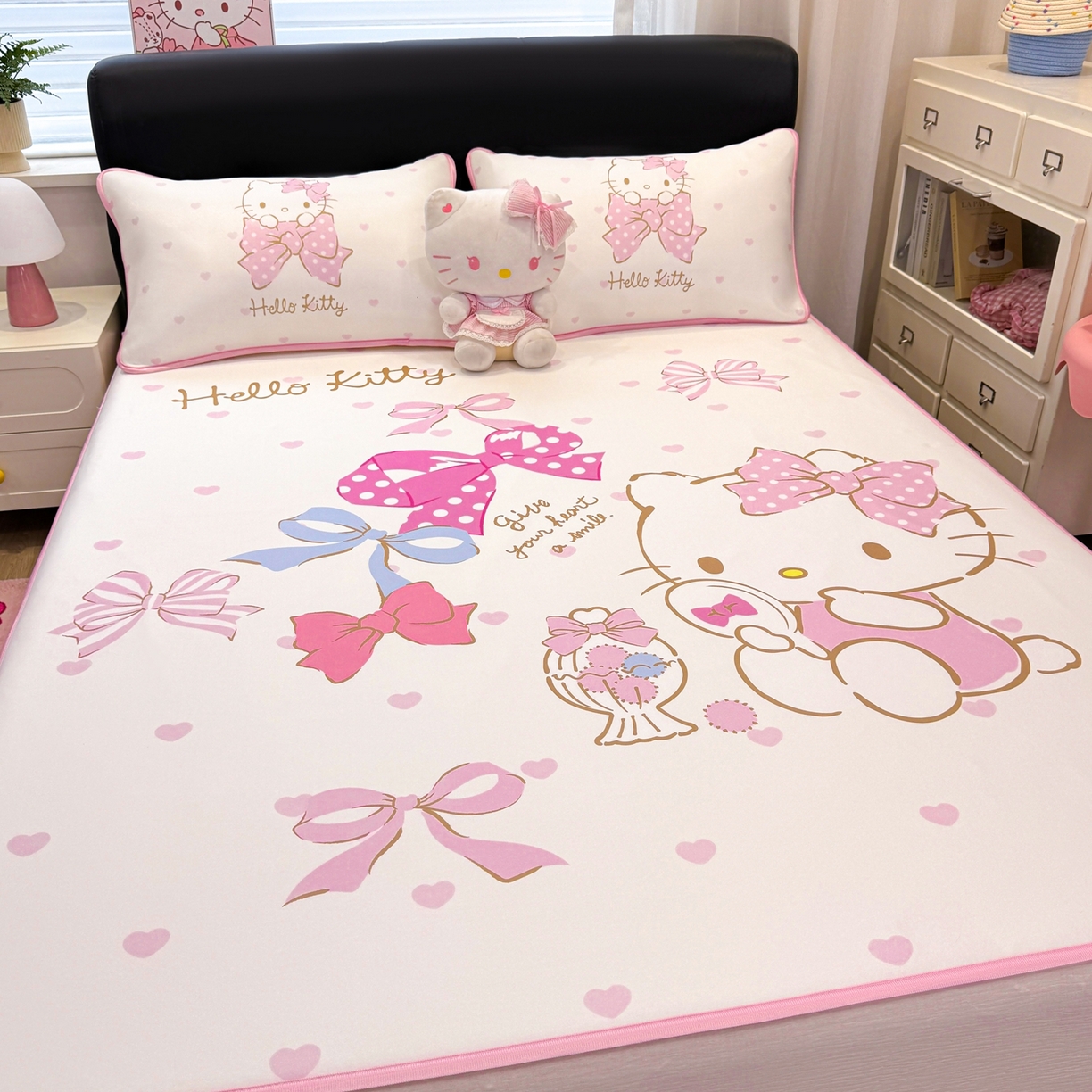 91家纺网 家纺一手货源 找家纺 博雅 2026三丽鸥大阪A类小冰皮数码印花凉席 小冰皮凉席-粉粉KT