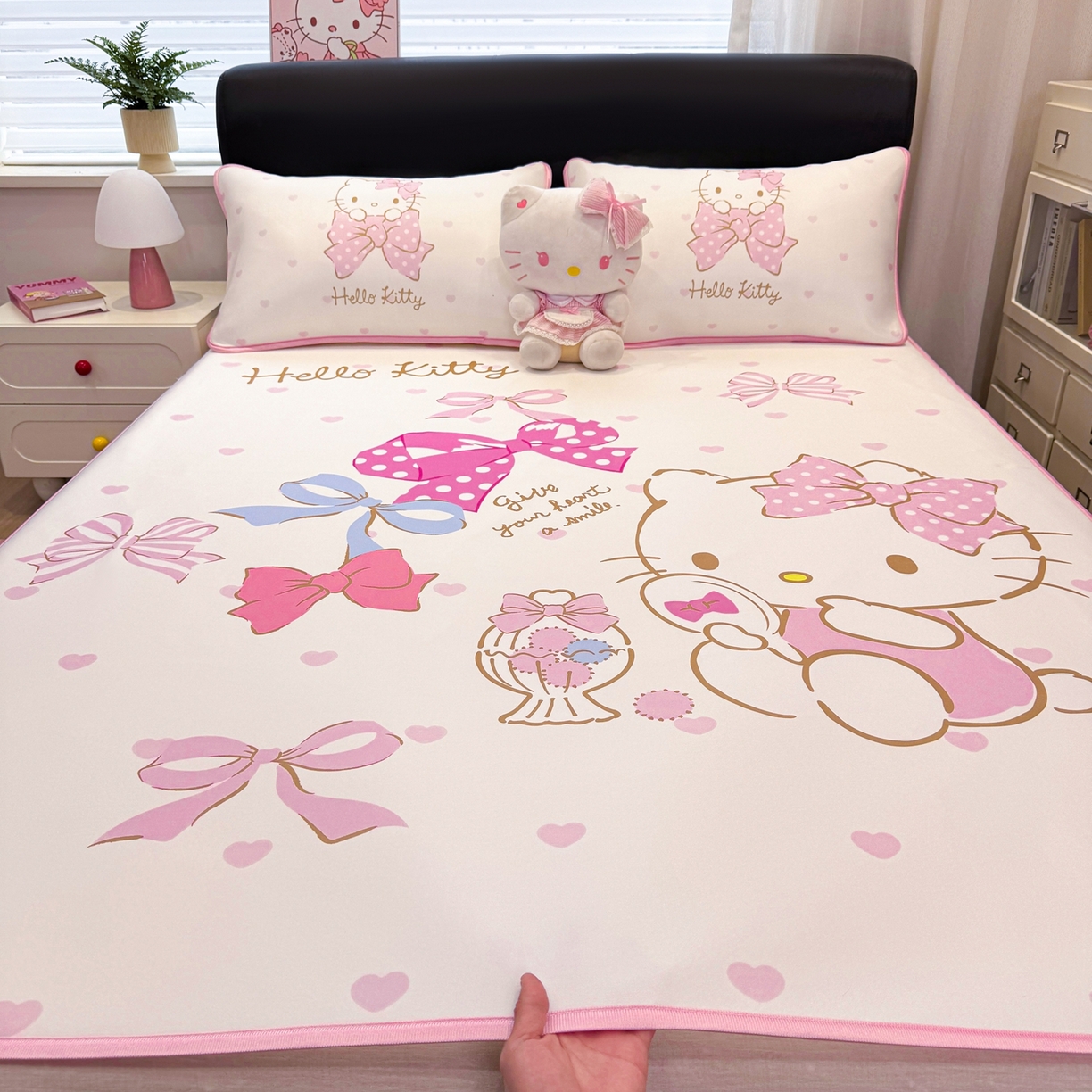 91家纺网 家纺一手货源 找家纺 博雅 2026三丽鸥大阪A类小冰皮数码印花凉席 小冰皮凉席-粉粉KT