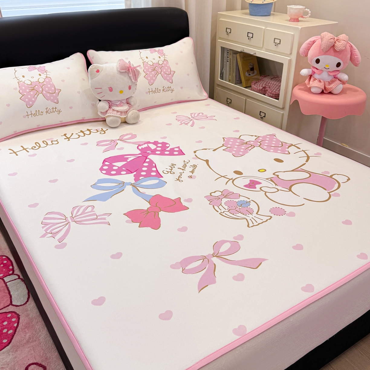 91家纺网 家纺一手货源 找家纺 博雅 2026三丽鸥大阪A类小冰皮数码印花凉席 小冰皮凉席-粉粉KT