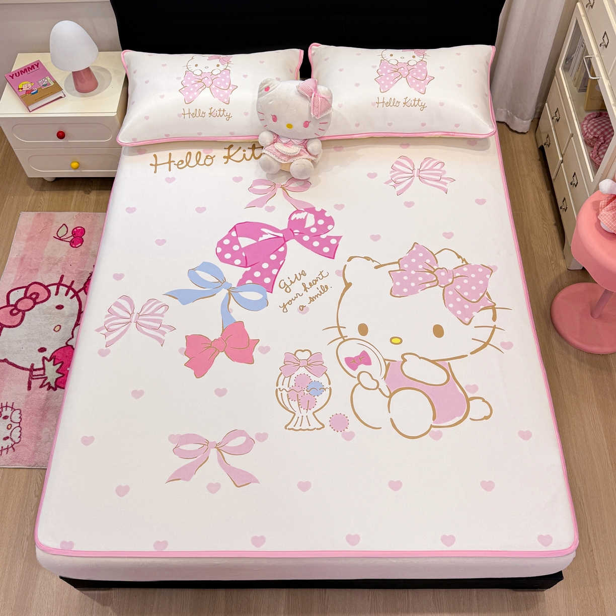 91家纺网 家纺一手货源 找家纺 博雅 2026三丽鸥大阪A类小冰皮数码印花凉席 小冰皮凉席-粉粉KT