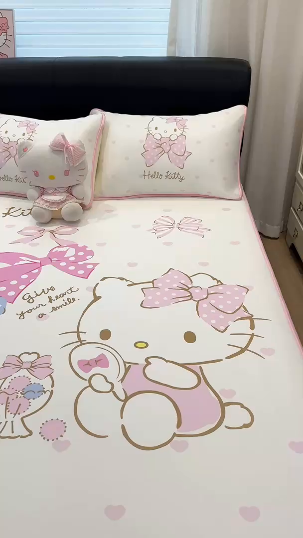 91家纺网 家纺一手货源 找家纺 博雅 2026三丽鸥大阪A类小冰皮数码印花凉席 小冰皮凉席-粉粉KT