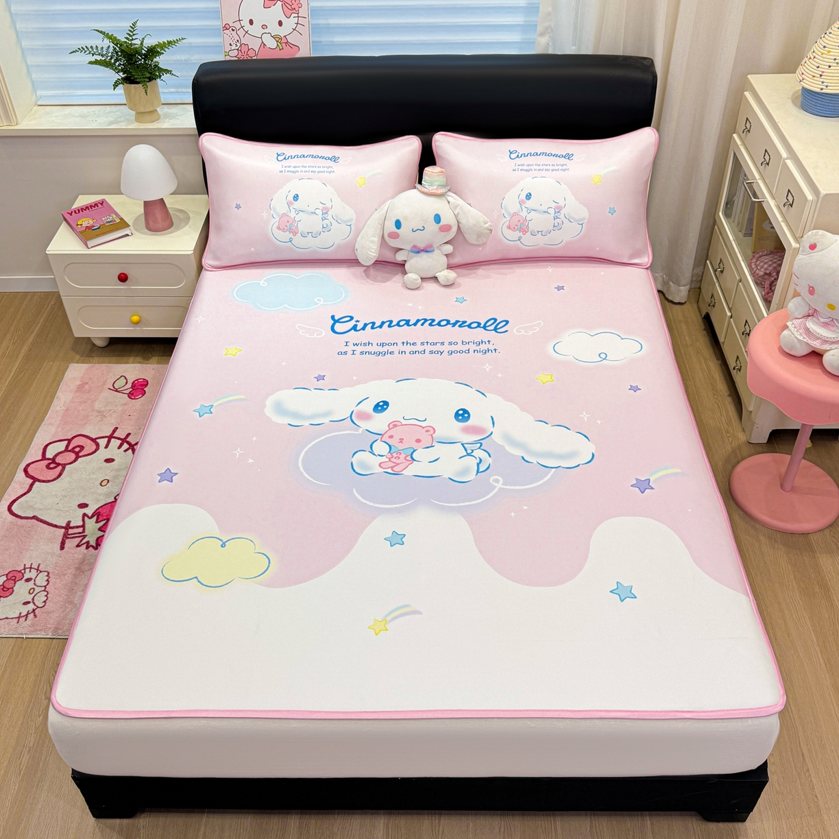 91家纺网 家纺一手货源 找家纺 博雅 2026三丽鸥大阪A类小冰皮数码印花凉席 小冰皮凉席-粉色星星玉桂狗