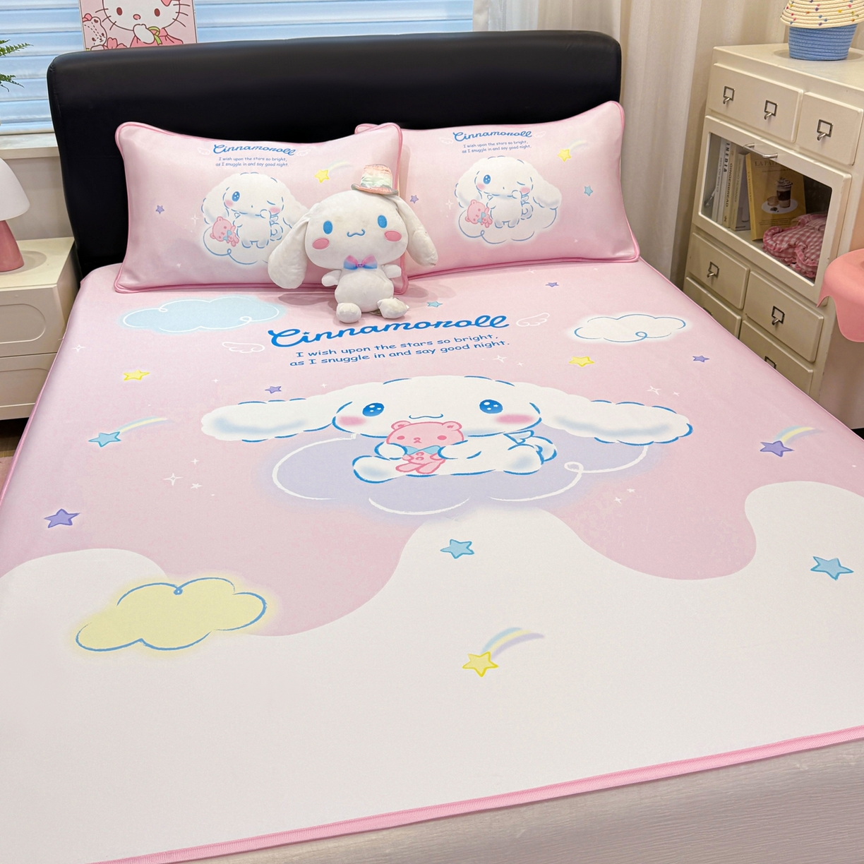 91家纺网 家纺一手货源 找家纺 博雅 2026三丽鸥大阪A类小冰皮数码印花凉席 小冰皮凉席-粉色星星玉桂狗