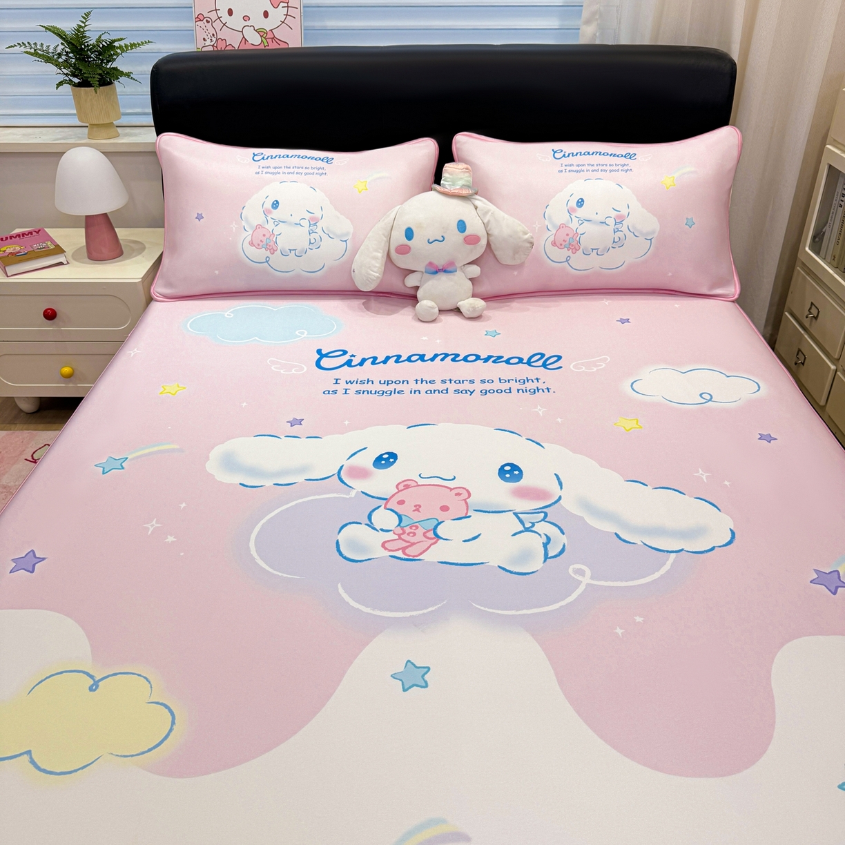 91家纺网 家纺一手货源 找家纺 博雅 2026三丽鸥大阪A类小冰皮数码印花凉席 小冰皮凉席-粉色星星玉桂狗