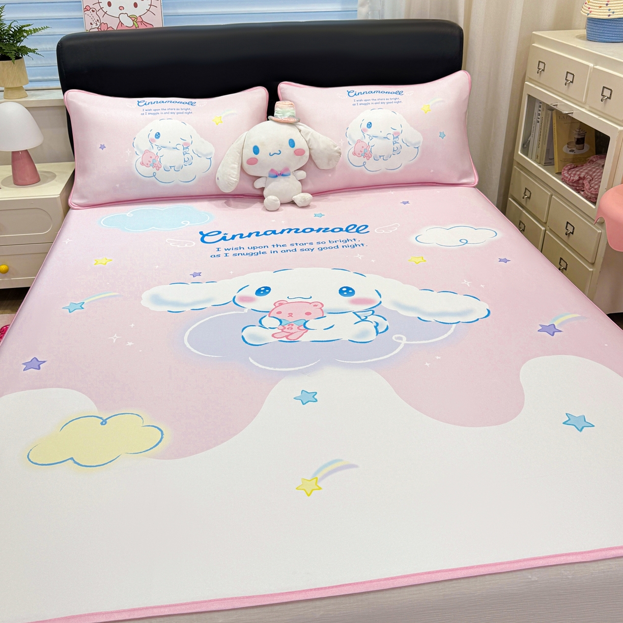 91家纺网 家纺一手货源 找家纺 博雅 2026三丽鸥大阪A类小冰皮数码印花凉席 小冰皮凉席-粉色星星玉桂狗