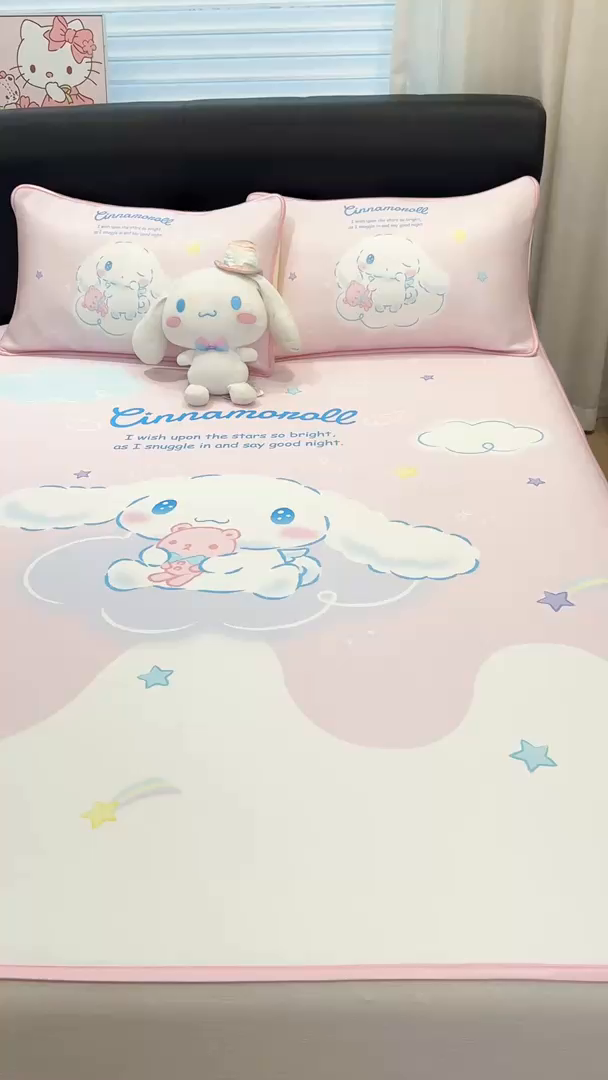 91家纺网 家纺一手货源 找家纺 博雅 2026三丽鸥大阪A类小冰皮数码印花凉席 小冰皮凉席-粉色星星玉桂狗