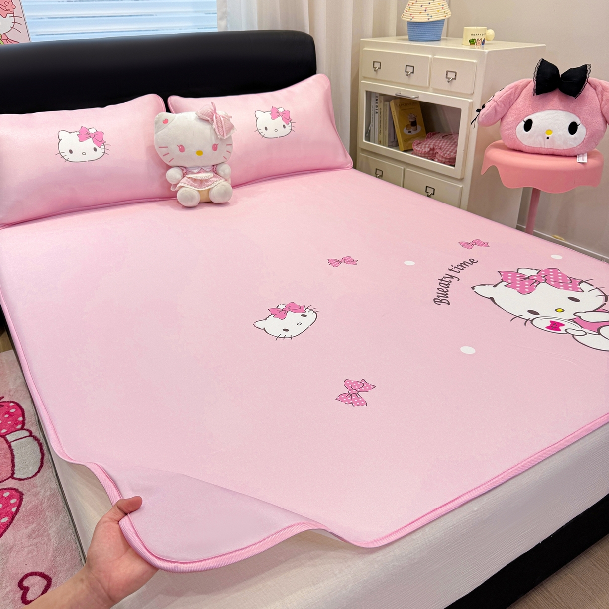 91家纺网 家纺一手货源 找家纺 博雅 2026三丽鸥大阪A类小冰皮数码印花凉席 小冰皮凉席-镜子KT