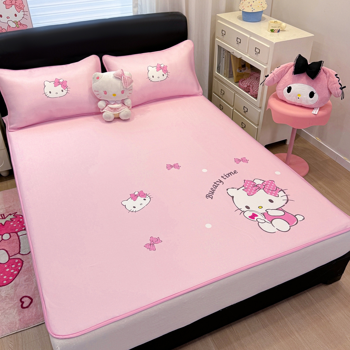 91家纺网 家纺一手货源 找家纺 博雅 2026三丽鸥大阪A类小冰皮数码印花凉席 小冰皮凉席-镜子KT