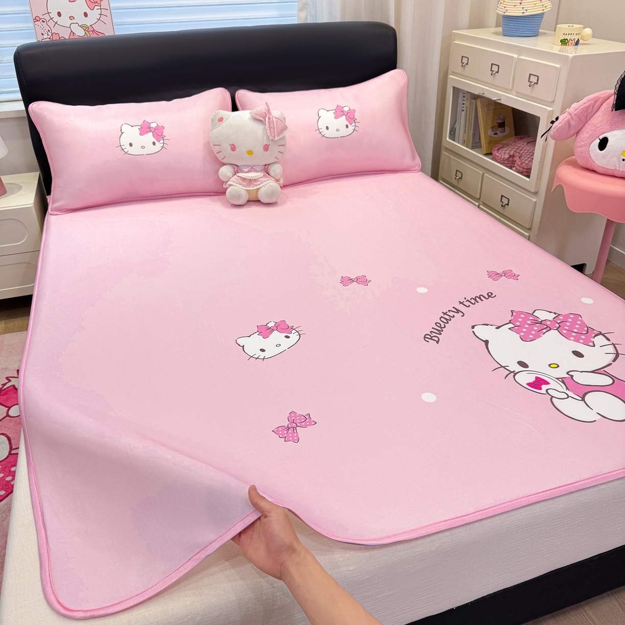 91家纺网 家纺一手货源 找家纺 博雅 2026三丽鸥大阪A类小冰皮数码印花凉席 小冰皮凉席-镜子KT