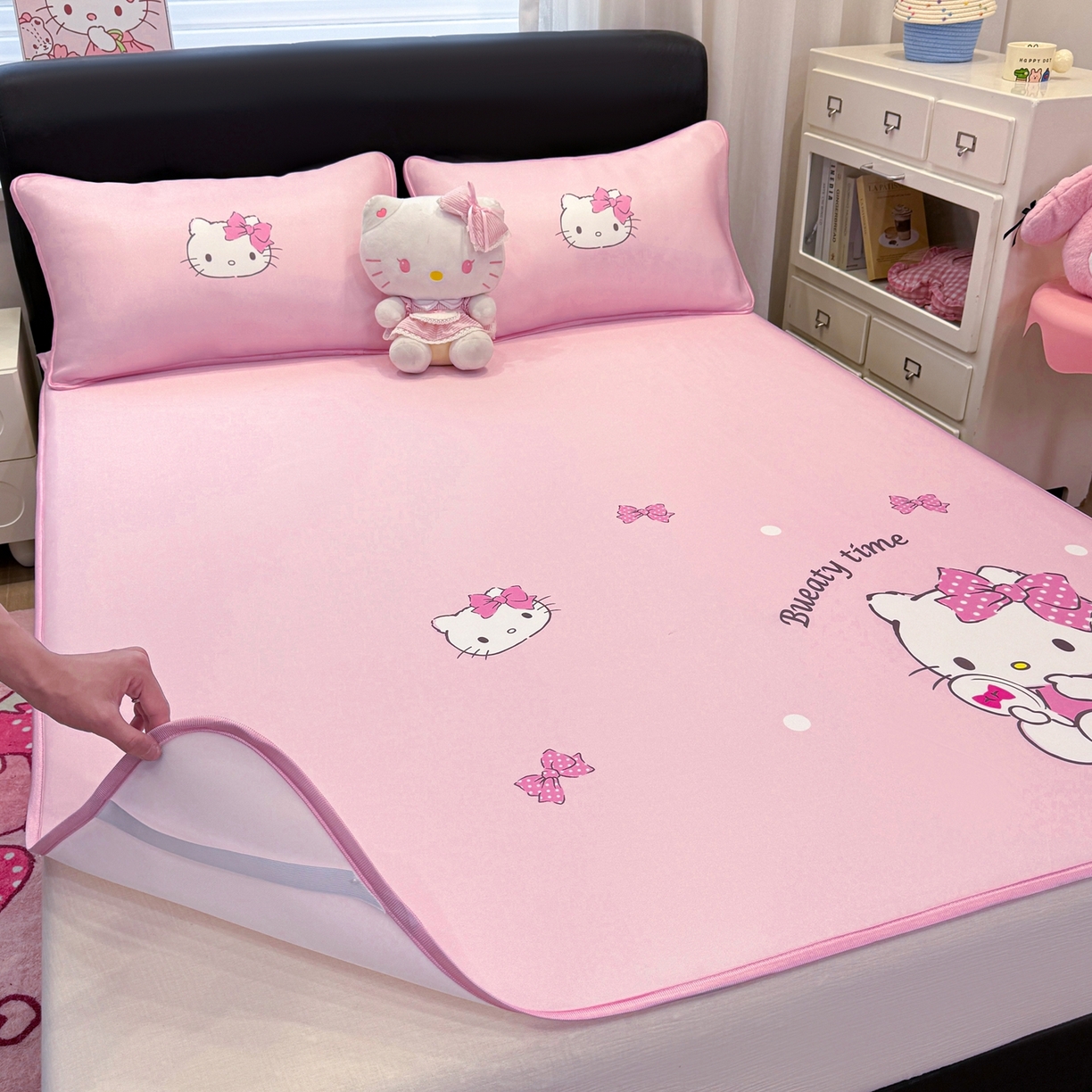 91家纺网 家纺一手货源 找家纺 博雅 2026三丽鸥大阪A类小冰皮数码印花凉席 小冰皮凉席-镜子KT