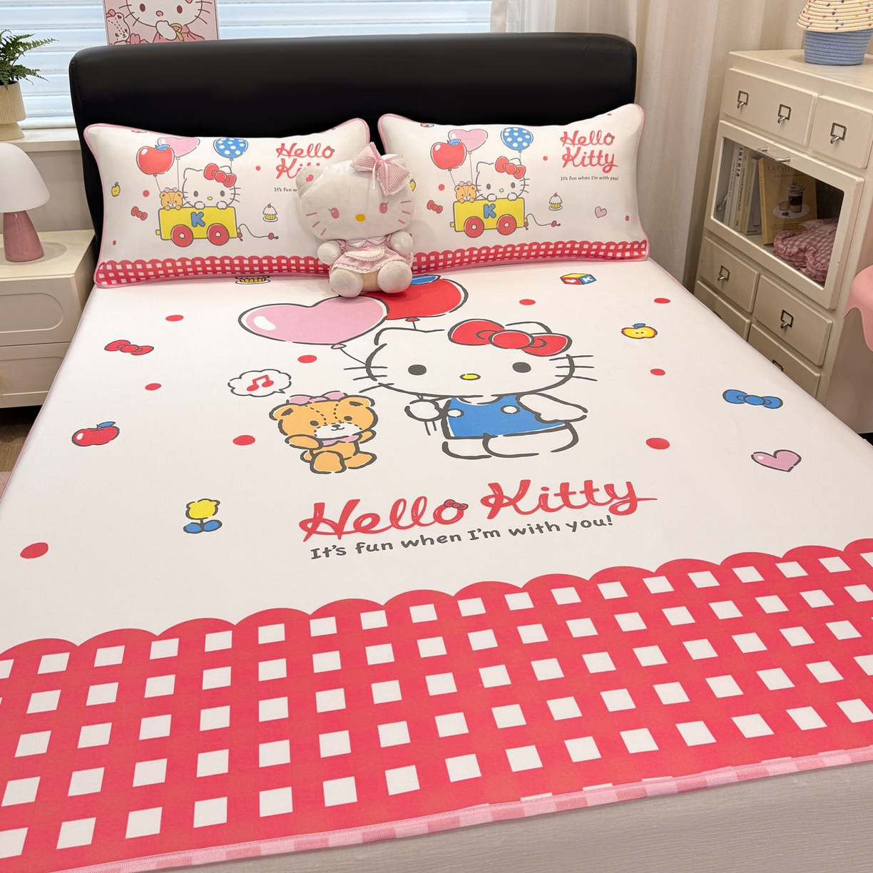 91家纺网 家纺一手货源 找家纺 博雅 2026三丽鸥大阪A类小冰皮数码印花凉席 小冰皮凉席-乐园KT