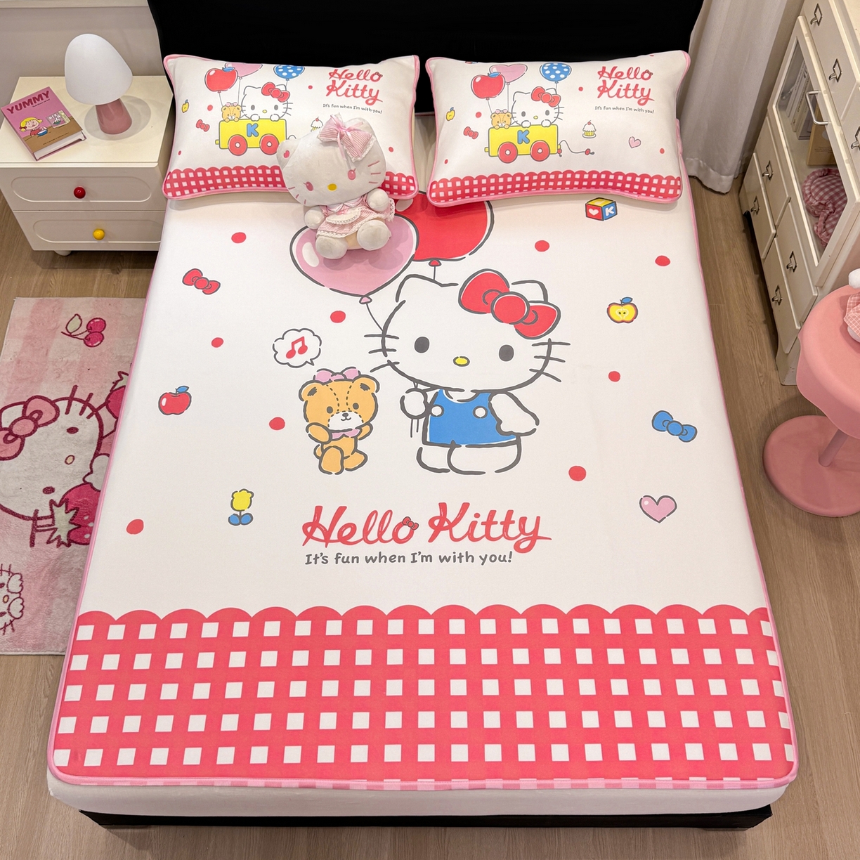 91家纺网 家纺一手货源 找家纺 博雅 2026三丽鸥大阪A类小冰皮数码印花凉席 小冰皮凉席-乐园KT