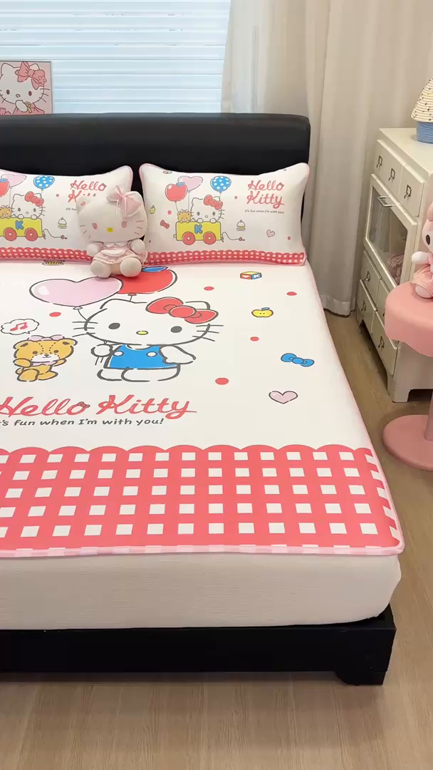 91家纺网 家纺一手货源 找家纺 博雅 2026三丽鸥大阪A类小冰皮数码印花凉席 小冰皮凉席-乐园KT