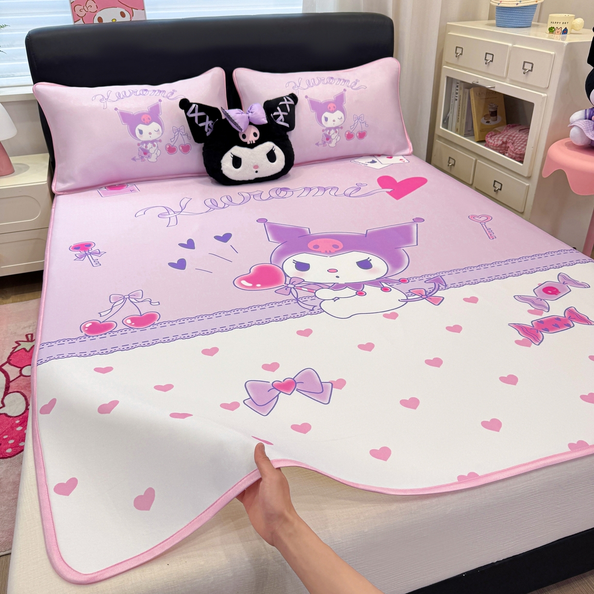 91家纺网 家纺一手货源 找家纺 博雅 2026三丽鸥大阪A类小冰皮数码印花凉席 小冰皮凉席-气球库洛米