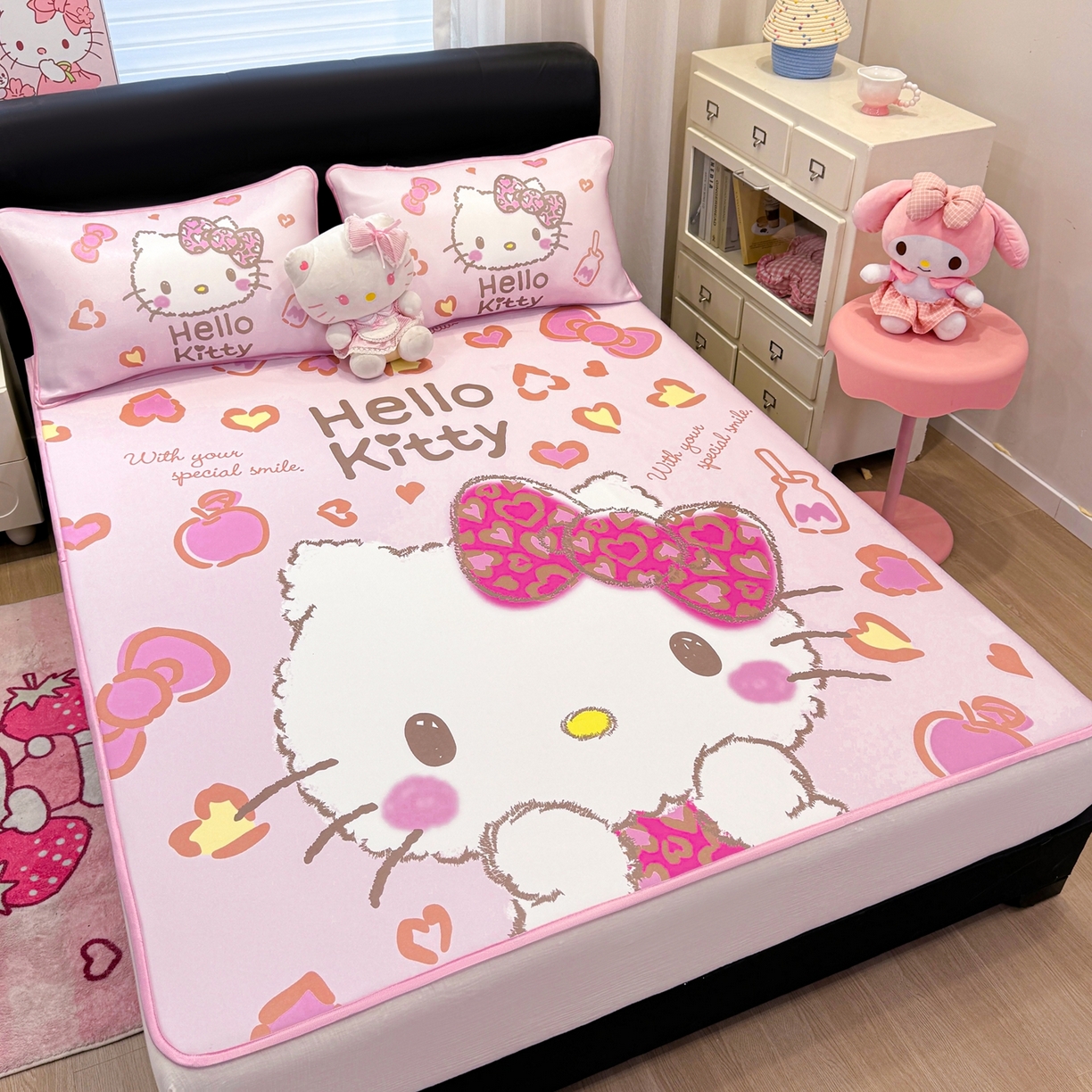 91家纺网 家纺一手货源 找家纺 博雅 2026三丽鸥大阪A类小冰皮数码印花凉席 小冰皮凉席-甜酷KT