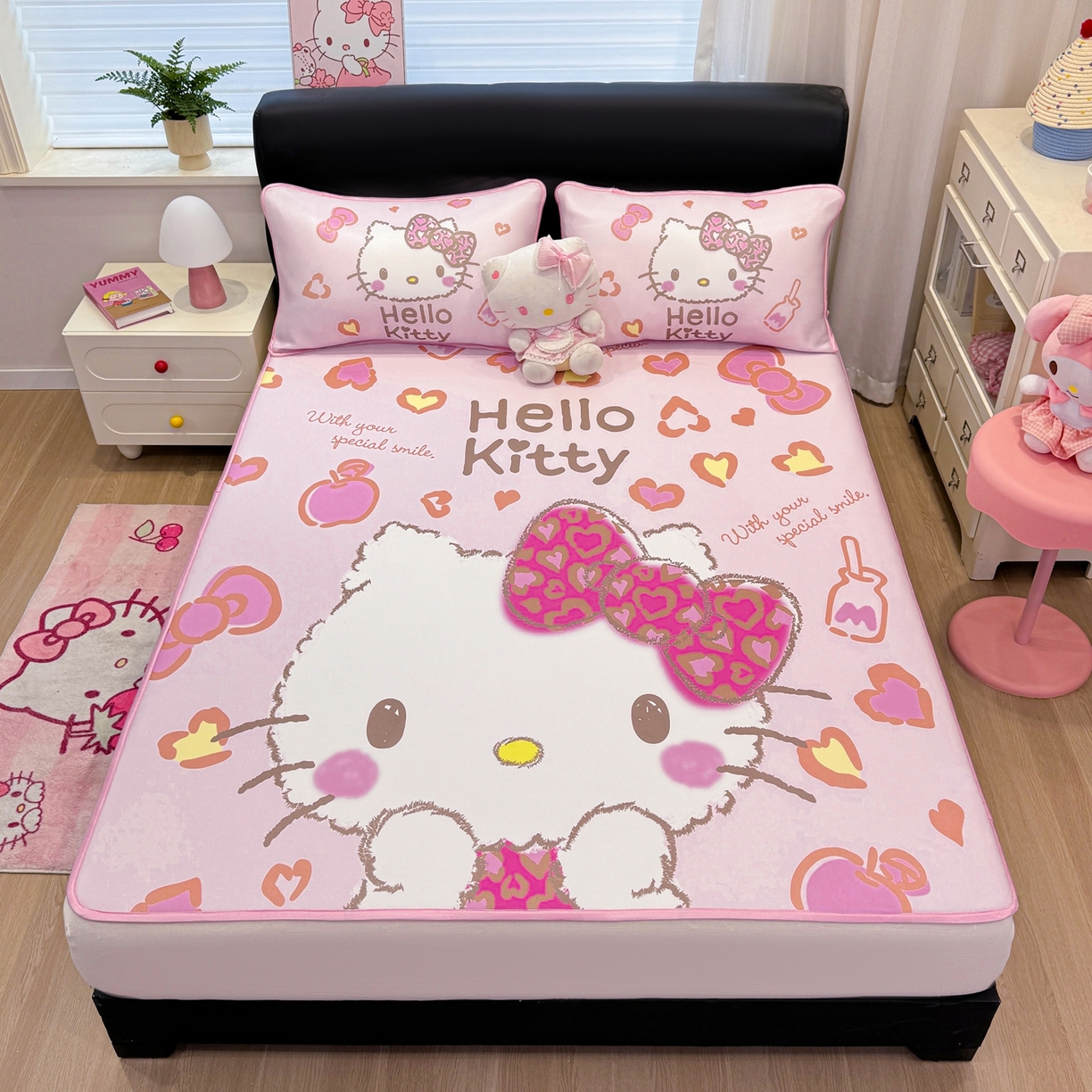 91家纺网 家纺一手货源 找家纺 博雅 2026三丽鸥大阪A类小冰皮数码印花凉席 小冰皮凉席-甜酷KT