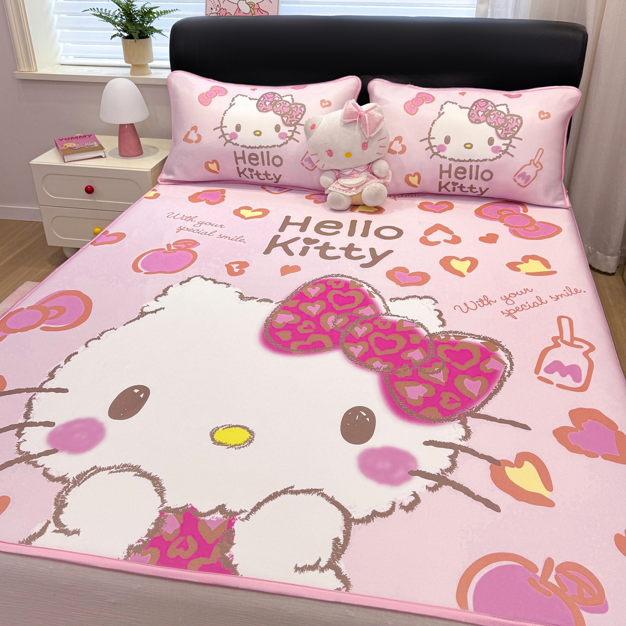 91家纺网 家纺一手货源 找家纺 博雅 2026三丽鸥大阪A类小冰皮数码印花凉席 小冰皮凉席-甜酷KT