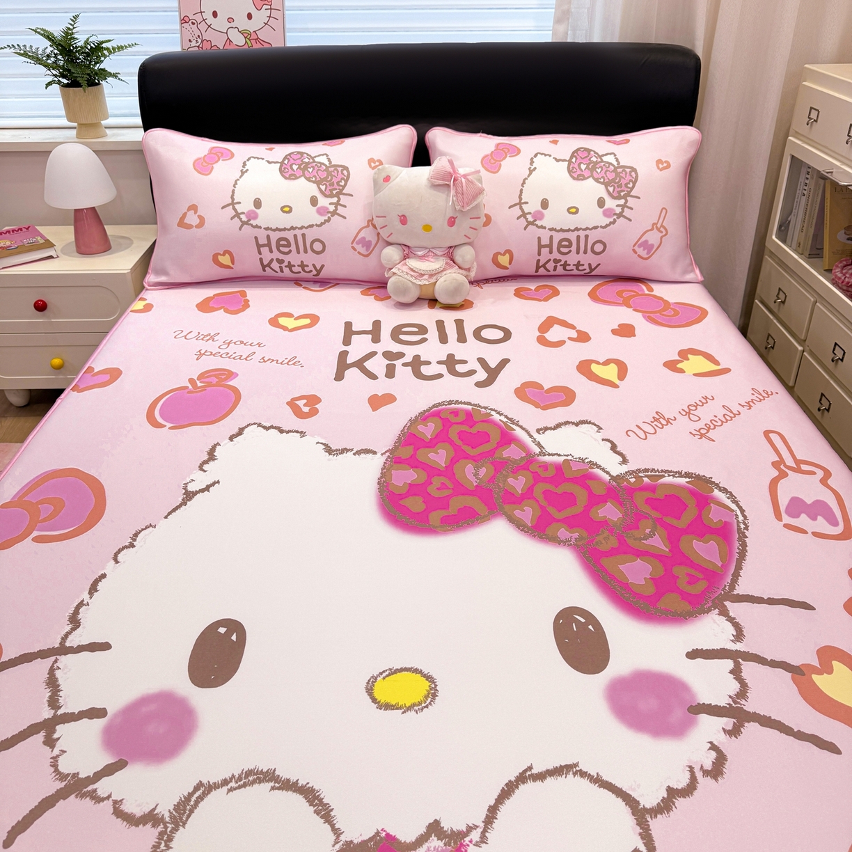 91家纺网 家纺一手货源 找家纺 博雅 2026三丽鸥大阪A类小冰皮数码印花凉席 小冰皮凉席-甜酷KT